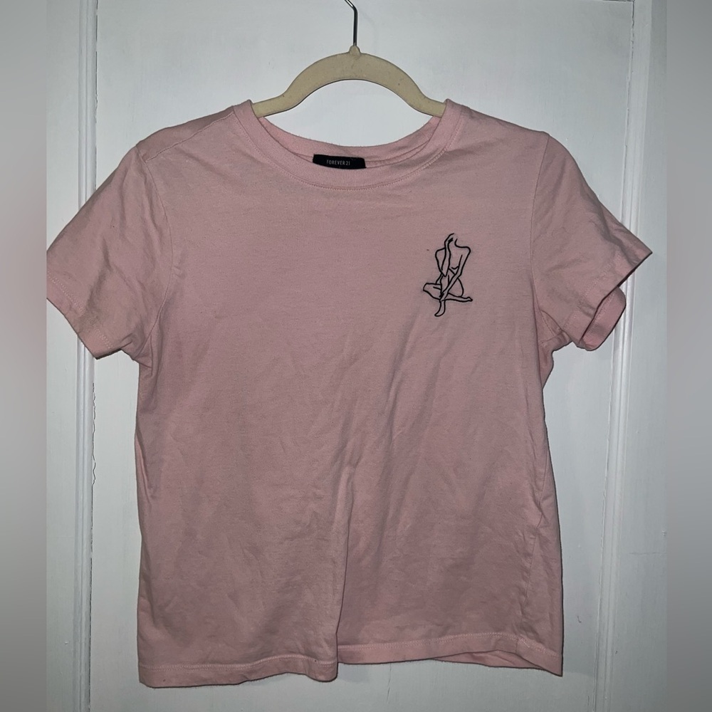 Baby pink tee size small modern outline woman’s body detail